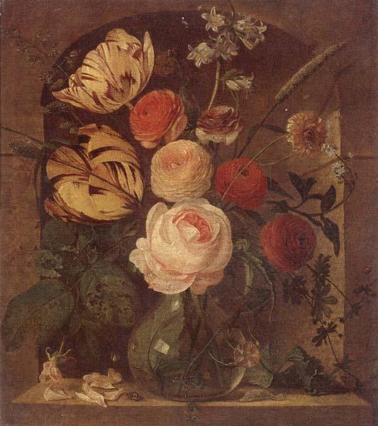 unknow artist Still life of various flowers in a glass vase,set in a niche China oil painting art